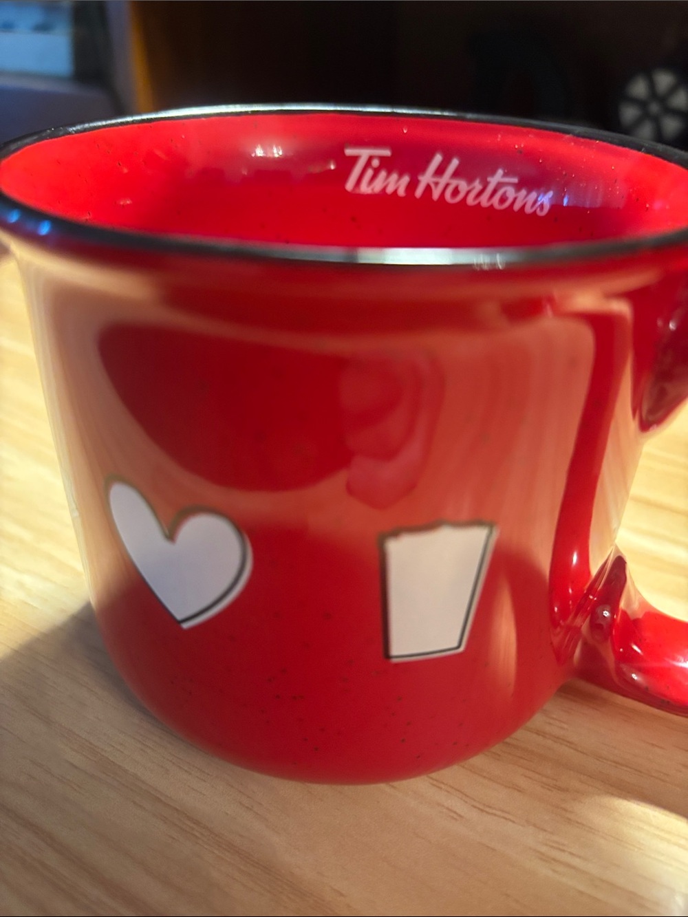 Tim Hortons Red Ceramic Mug with Maple Heart Icons - Picture 5 of 9